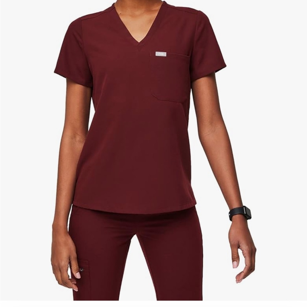 FIGS Catarina Scrub Tops- Small- Burgundy